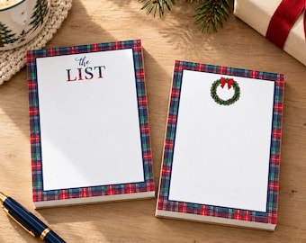 Christmas List Notepad, Holiday Planner Pad, Plaid Shopping List, Stocking Stuffer