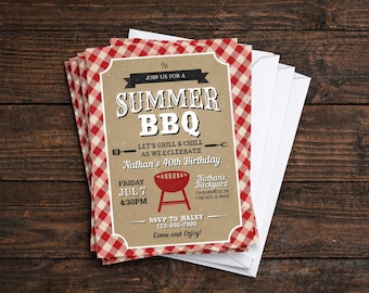 BBQ Themed Birthday Invitations, Professionally Printed