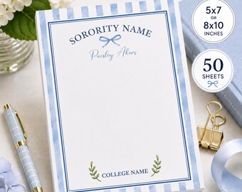 Personalized Greek Life Stationery, Custom College Memo Pad, Bid Day Present, Preppy Sister Paper