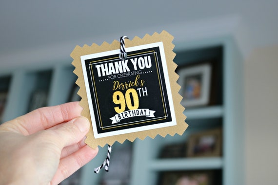 90th Birthday Party Decorations, Party Favor Tags, Milestone Birthday, Cheers to 90 Years, Adult Party, Black and Gold Il_570xn