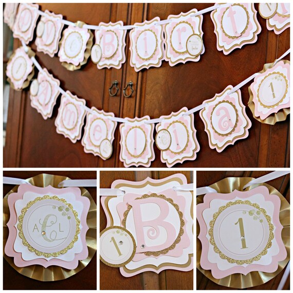 Pink And Gold Birthday Banner Happy Birthday Girl 1st