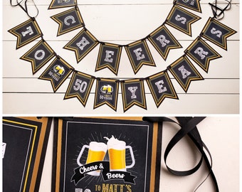 Cheers to 50 Years Banner, 50th Birthday Party Decorations, Cheers and Beers, 50th Birthday Banner, Any Age, Masculine Birthday Party Decor