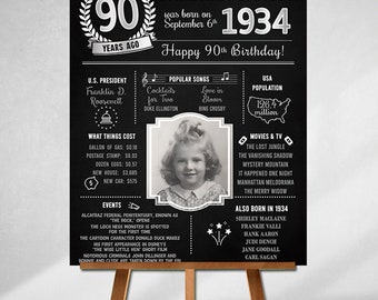 90th Birthday Sign, Born in 1934, 90th Birthday Decorations, Personalized Gift, Grandma Gift,