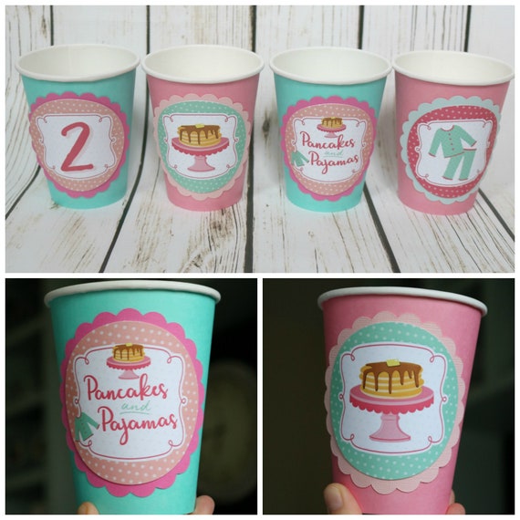 Pancakes and Pajamas Birthday Cups, Girl PJ Party Decorations Il_570xn