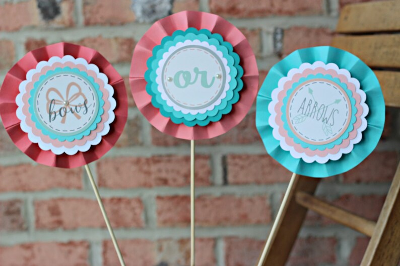 BOWS or ARROWS Baby Gender Reveal Centerpiece Boho Baby Shower Boho Chic Coral and Aqua Wild One Shower Tribal Baby