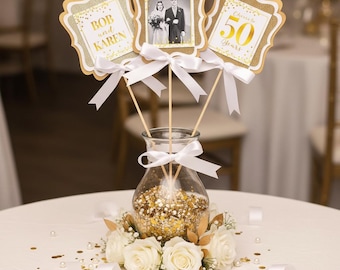 Golden Anniversary Table Centerpiece, Set of 3 - Fully Assembled!
