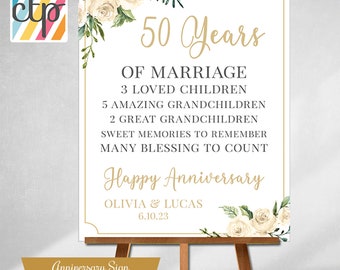 50th Anniversary Gift, 50th Wedding Anniversary Sign, 50 Years, Golden Anniversary or Any Year, Personalized Gift for Grandparents