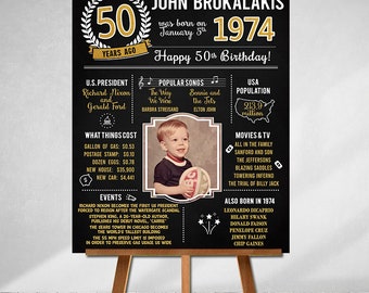 PRINTED 50th birthday poster, Back in 1974, What Happened in 1974, 50th Birthday Decorations, Black and Gold, 50th Party Decor, Vintage 1974