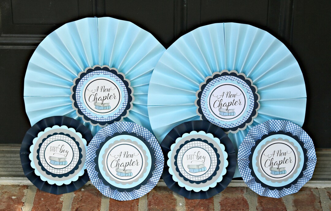 Book Baby Shower Decorations Decorative Rosettes Paper Fans Etsy