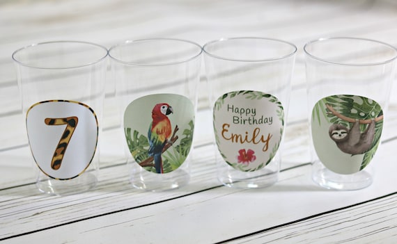 RAINFOREST BIRTHDAY PARTY Cups Plastic Cups Rain Forest Jungle Safari Jungle Safari Sloth Macaw Il_570xn