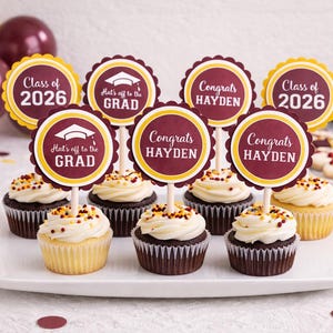 Cupcake Toppers for a Graduation Celebration, Mini, Appetizer Picks or Full Size - You Choose Colors!