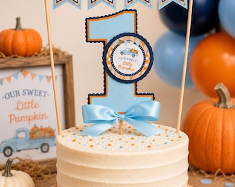Pumpkin Truck Cake Topper, Little Pumpkin First Birthday, Personalized Boy Party Decor