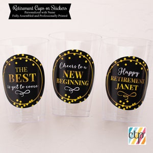 Retirement Party Decorations, Personalized Retirement Plastic Party Cups, Party Stickers,