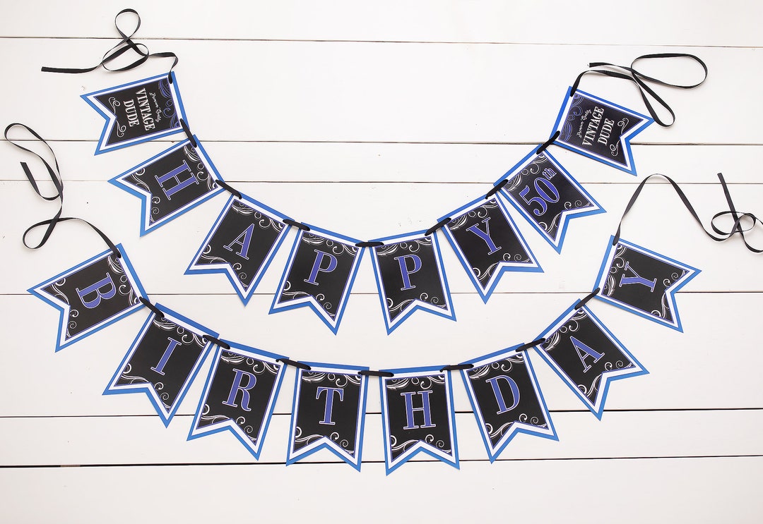 Masculine Birthday Banner, Milestone Birthday Decorations, Vintage Dude ...