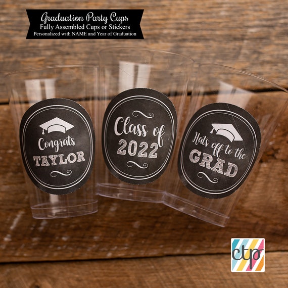 Graduation Party Decorations, Personalized Plastic Cups, Custom Party