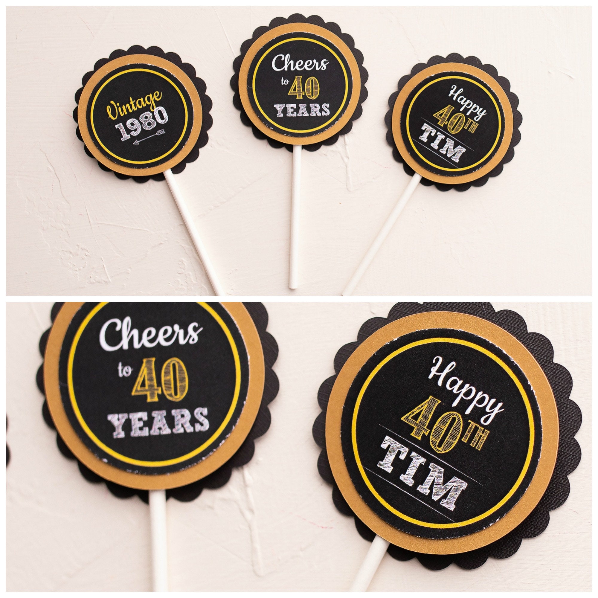 Cheers To 40 Years! Black & Gold 40th Birthday Banner Set - 2 Pack, 70x12 Inch, For Indoor/Outdoor Party