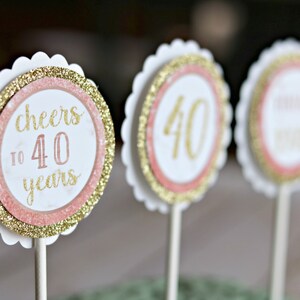 ROSE GOLD Women's Birthday Favor Tags Female Milestone Birthday 40th Party Decorations Gold Glitter 40th Party Decor Cheers to 40 Years image 4