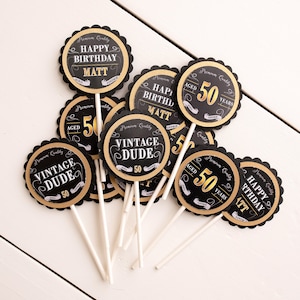 50th Birthday Party, Cupcake Toppers, Milestone Birthday Decorations, Vintage Dude, Adult Birthday Party Decor, Aged To Perfection