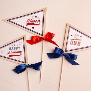 Baseball Centerpiece, Pennant Flag Centerpiece Sticks, Little Slugger, All Star Birthday, Printable or Fully Assembled