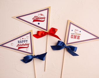 Centrotavola a tema baseball, centrotavola con bandierine, piccolo battitore, compleanno All Star, stampabile o completamente assemblato