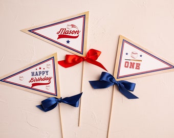 Baseball Centerpiece, Pennant Flag Centerpiece Sticks, Little Slugger, All Star Birthday, Printable or Fully Assembled