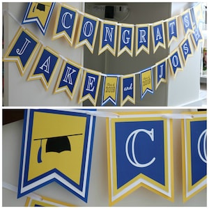 Pancarta de graduación, decoraciones para fiestas de graduación, pancarta de felicitaciones a los graduados, promoción de 2025, azul real y amarillo