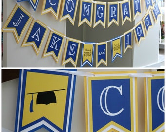 Graduation Party Banner, Congrats NAME, Personalized and Fully Assembled, Any School Colors!