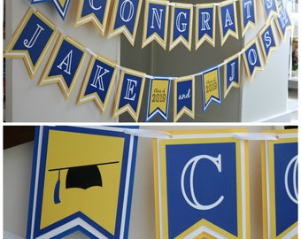 Graduation Banner, Graduation Party Decorations, Congrats Grad Banner, Class of 2024, Royal Blue and Yellow