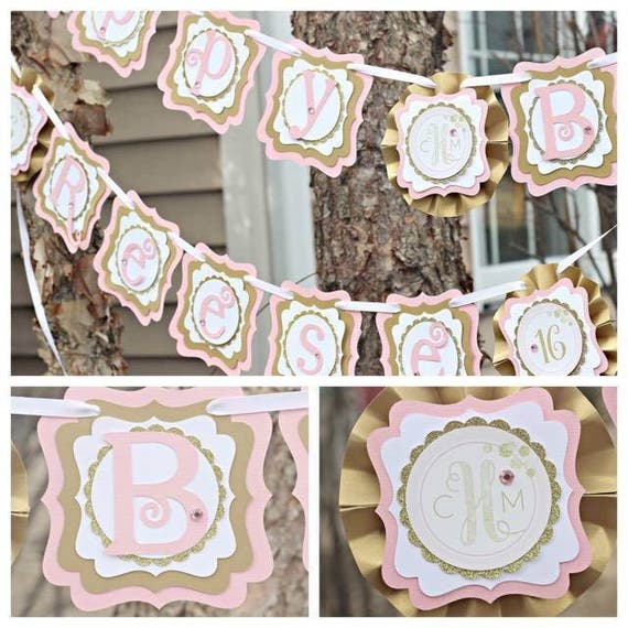 Pink And Gold Happy Birthday Banner Female Birthday