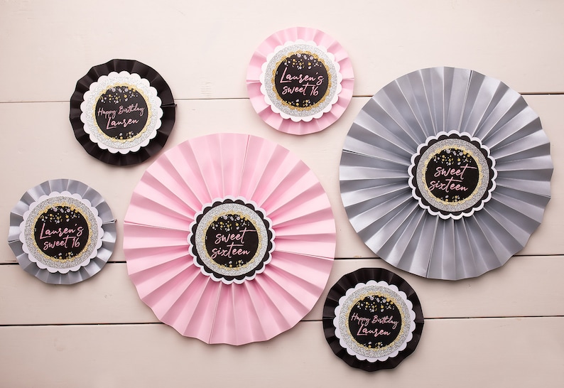 16th Birthday Rose Gold Sweet Sixteen Pink and Gold Sweet 16 Birthday Paper Fans Sweet 16 Party Decorations Decorative Rosettes