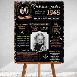 PRINTED 60th birthday poster, Back in 1965, What Happened in 1965, 60th Birthday Decorations, Rose Gold, 60th Party Decor, Vintage 1965