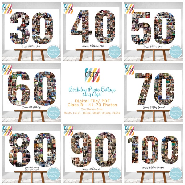 Personalized Birthday Gift, Number Photo Collage, Picture Collage, Custom Made from your Photographs, Printable, Digital Download, PDF