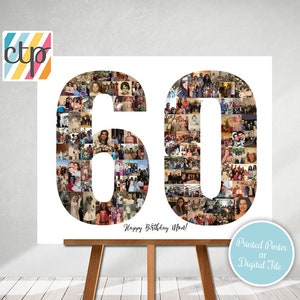 Personalized 60th Birthday Gift, Number Photo Collage, 60th Party Decoration, Picture Collage, Custom Made from your Photographs!