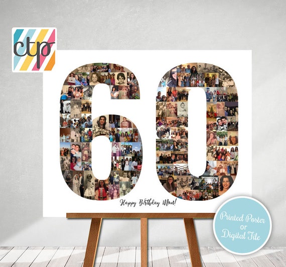 Personalized 60th Birthday Gift, Number Photo Collage, 60th Party Decoration, Picture Collage, Custom Made from your Photographs! Il_570xn