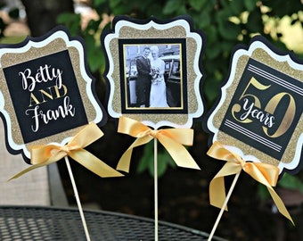 Golden Anniversary Centerpiece, Printable, 50th Anniversary Decorations, 50th Wedding Anniversary, Golden Years