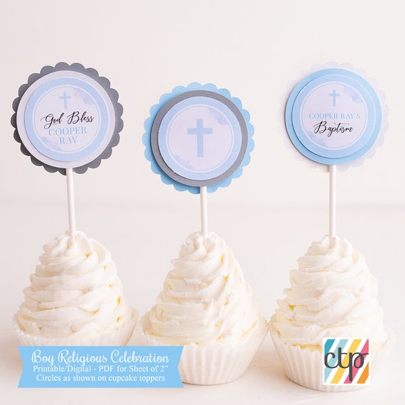 Printable, Digital Download, Baptism Cupcake Toppers, Baptism