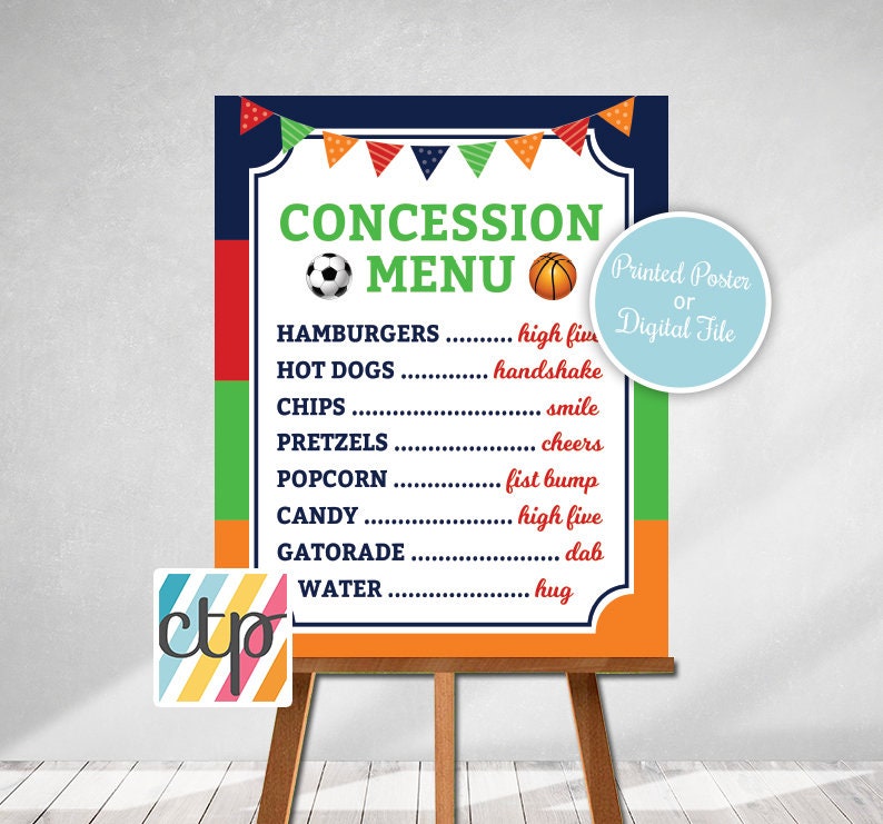 Concessions Menu, All Star Sports Birthday, Concessions Sign, Concession Stand, Boy Sports Party Decorations image 1