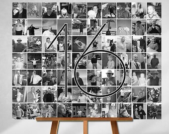 Personalized 16th Birthday Gift, Number Photo Collage, Sweet 16 Party Decoration, Picture Collage, Custom Made from your Photographs!