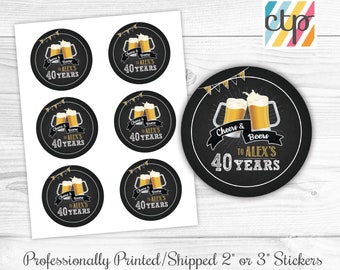 Personalized Glossy Cheers & Beers Theme Birthday Party Favor Labels - Beer Favor Labels - Gift Tags