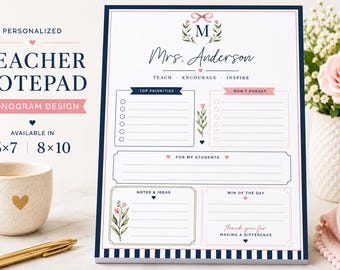 Personalized Teacher Notepad | Custom Monogram Desk Pad | Teacher Appreciation Gift
