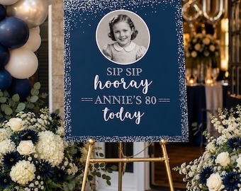 80th Birthday Welcome Sign | Cheers to 80 Years Birthday Sign | Personalized Photo Birthday Poster | ANY AGE - 7 Size Options