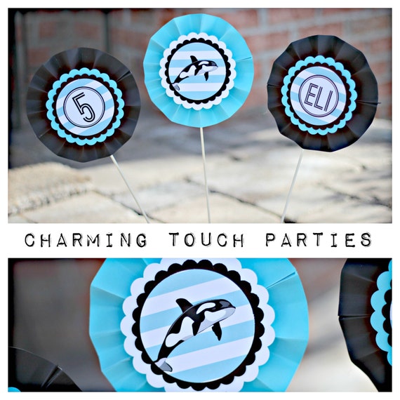 ORCA WHALE CENTERPIECE Sticks, Whale Birthday Party Decorations, Sealife Birthday Party, Ocean Blue and Black Il_570xn