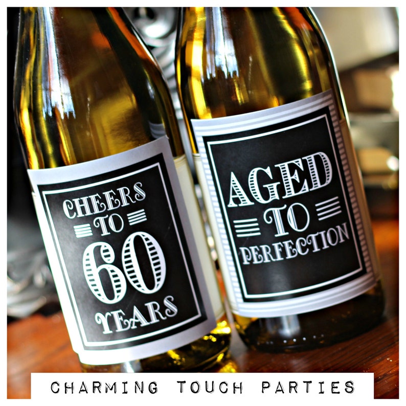 60TH BIRTHDAY PARTY Wine Labels, Masculine Birthday Party Decorations. Milestone Birthday Party,Cheers to 60 Years,Wine Favor,Any Age. image 1