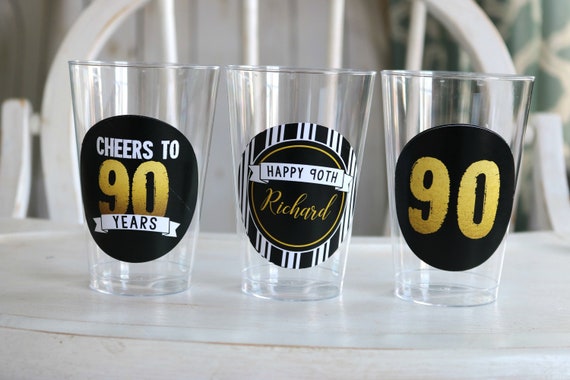 90TH BIRTHDAY PARTY Cups, Cheers to 90 Years, Beer Cups, Wine Glass, 90th Birthday Party Decorations, Black and Gold Il_570xn
