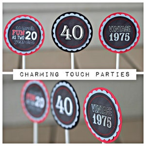 40TH BIRTHDAY DECORATIONS, 40th Party Centerpiece, Centerpiece Sticks, 40th Centerpiece, Birthday for Him, 40th Birthday Party, Black, Red image 9