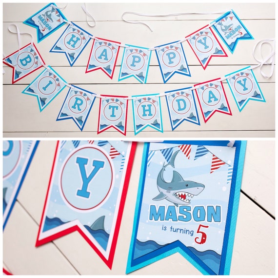 Shark Birthday Banner, Sharktastic Party, Pool Party, Under The Sea, Boy Birthday Decor Il_570xn