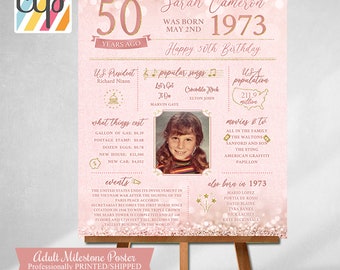 Printed 50th Birthday Poster, Personalized Gift, Year You Were Born, Born in 1973, 50s, Daughter Gifts,