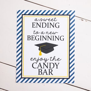 GRADUATION CANDY BUFFET, Candy Bar Sign, Grad Candy Bar, Graduation Food Labels, Graduation Supplies, Class of 2023, Navy Blue and Yellow