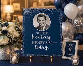 80th Birthday Welcome Sign | Cheers to 80 Years Photo Sign | Personalized Birthday Entrance Sign - ANY AGE - 7 Size Options