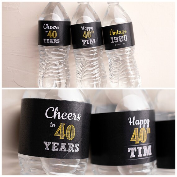 40th Birthday Party Water Bottle Labels, Self Stick, Milestone Birthday Decorations, Vintage Dude, Adult Birthday Party Decor Il_570xn